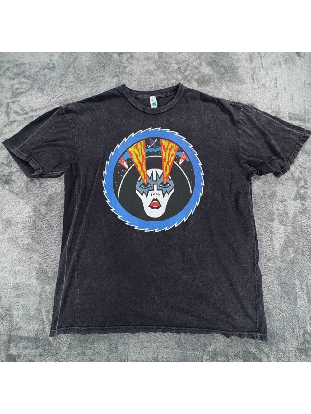 KISS Ace Frehley Spaceman T Shirt Mens 2XL Black Acid Wash Rock Tee NEW